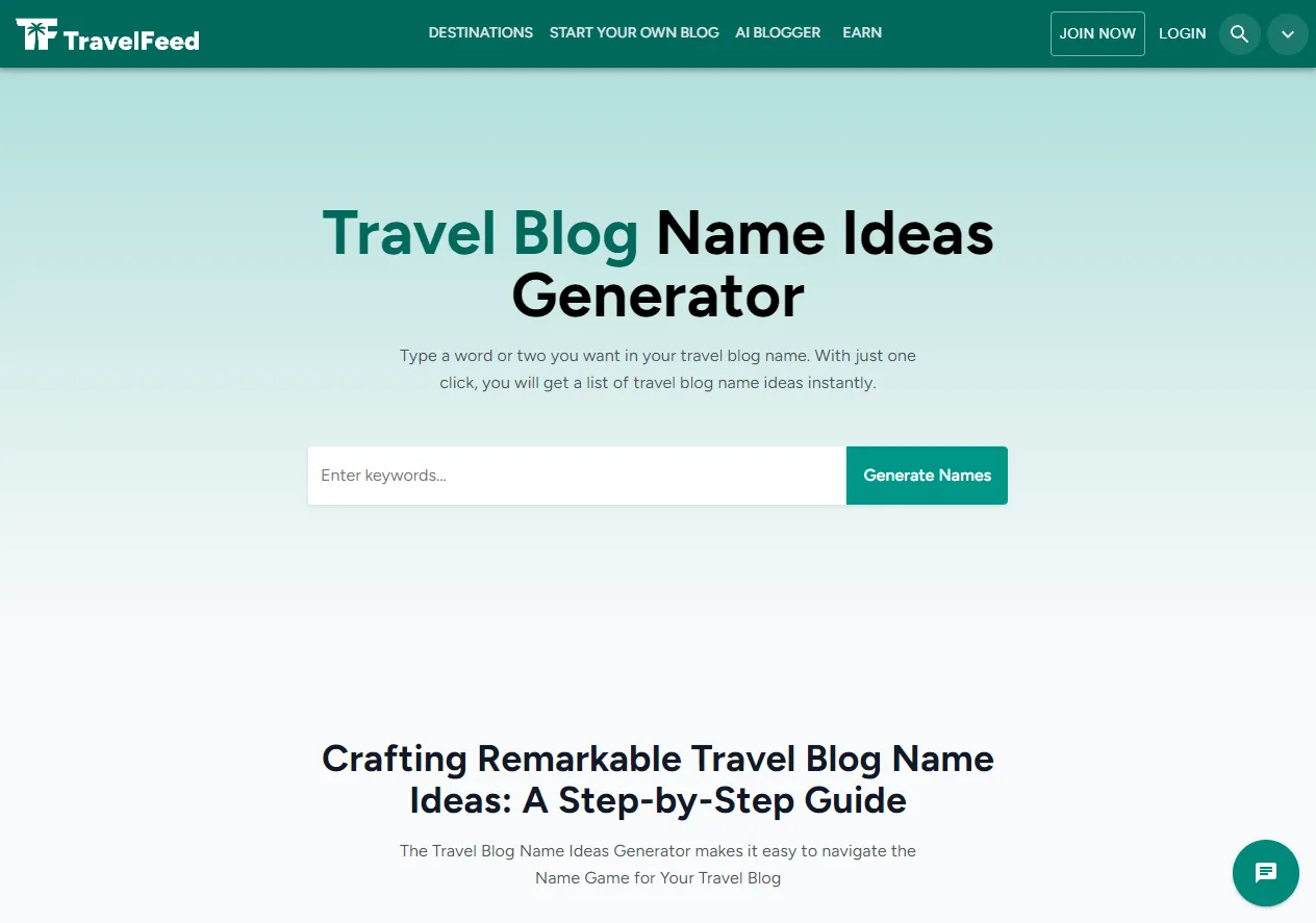 بررسی کامل Travel Blog Name Ideas Generator - اسکرین‌شات و تصویر رابط کاربری